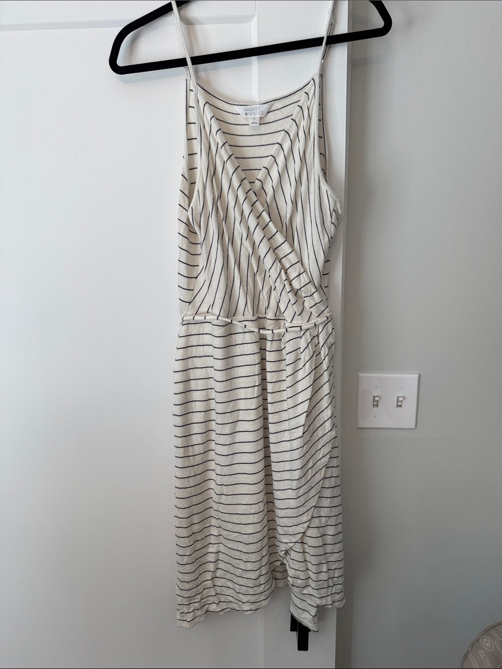 Market & Spruce Cream and Black Striped Sleeveless Midi Dress